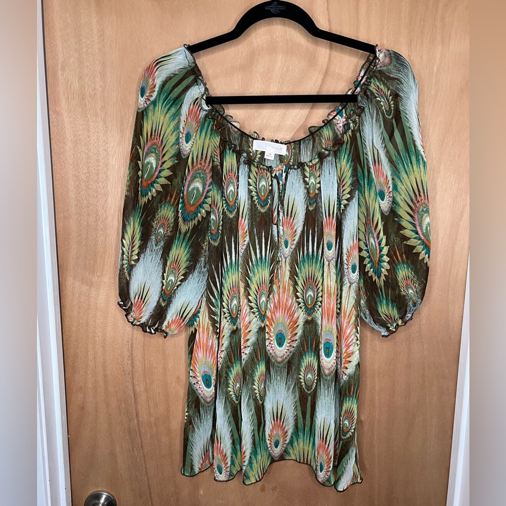 3/4 peacock sheer blouse